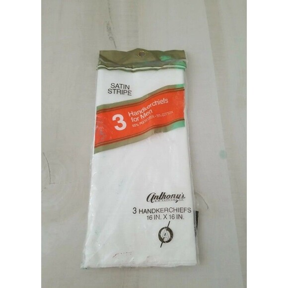 Vintage Set Of 3 Mens Handkerchiefs White On White Satin Stripe NEW old stock - Picture 1 of 4